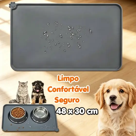 Tapete Pet p/ Comedouro 48x30 Antiderrapante em Silicone