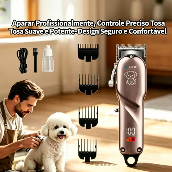 Inova Máquina de Tosa Profissional para Pets – Motor Potente, Silenciosa, LCD, Recarregável Type-C, Lâmina Inox
