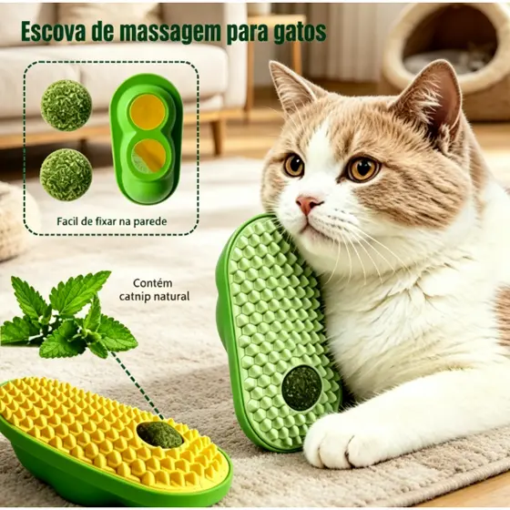 Wall-Mounted Cat Massage Brush with Catnip - Itch Relief, Cleaning and Fresh Breath Immediate Shipping