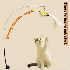 Cat Bird Wand Toy With Suction Cup Fixed To The Floor