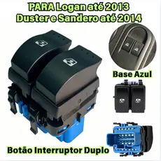 Botão Interruptor Duplo de Vidro Elétrico Base Azul Logan até 2013 Duster e Sandero até 2014