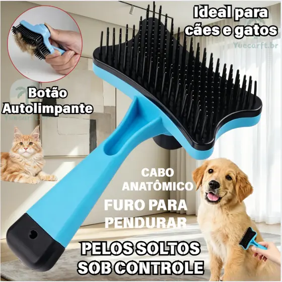 Escova Pente Plástico Ferro Para Pentear e Remover Tirar Pelos Dos Pets Cães E Gatos