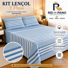 kit Lençol 3Pçs Casal Queen Percal 500 Fios Linha Luxo Premium