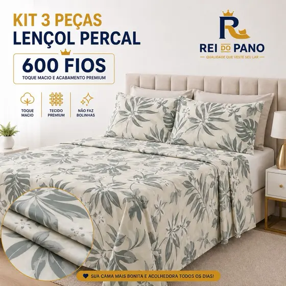 Kit Lençol 3Pçs Percal 500 Fios Casal Queen Linha Luxo Premium