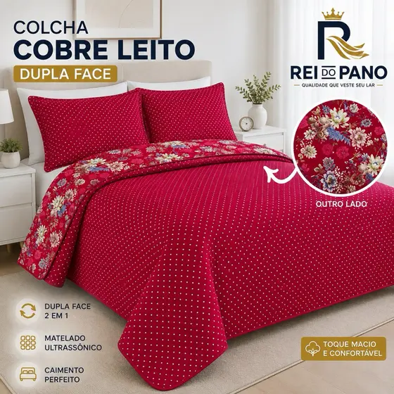 Kit Colcha Cobre Leito Casal Queen Dupla Face Metalassê 2 Porta Travesseiros Fronhas Linha Luxo Premium