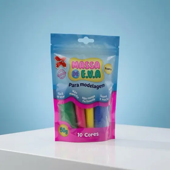 Massinha EVA Make+ 10 Cores Atóxica - Não Gruda Não Mancha Brinquedo Educativo