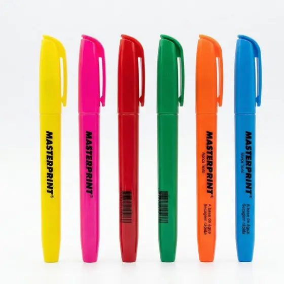 Kit Marca Texto 6 Cores Vibrantes Neon Masterprint Grifa Texto Ponta Chanfrada p/ Estudos