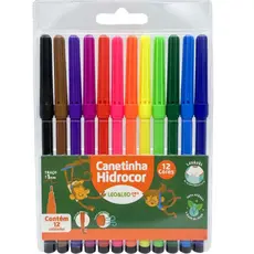 Kit 12 Canetinhas Hidrocor Leo & Leo Laváveis 12 Cores Tinta Atóxica Escolar Infantil