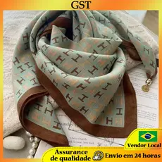 Lenço quadrado quente fivela magnética triângulo lenço de seda lenço de algodão feminino primavera outono inverno estilo