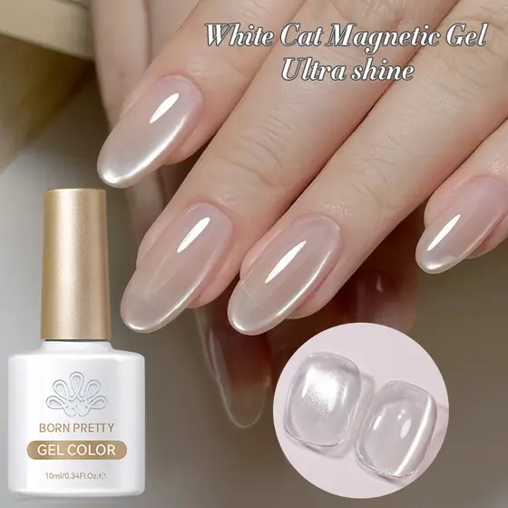 BORN PRETTY Cat Eyes Gel Magnético Esmalte Luar Branco Brilhante Prata Semi Permanente UV 10ml
