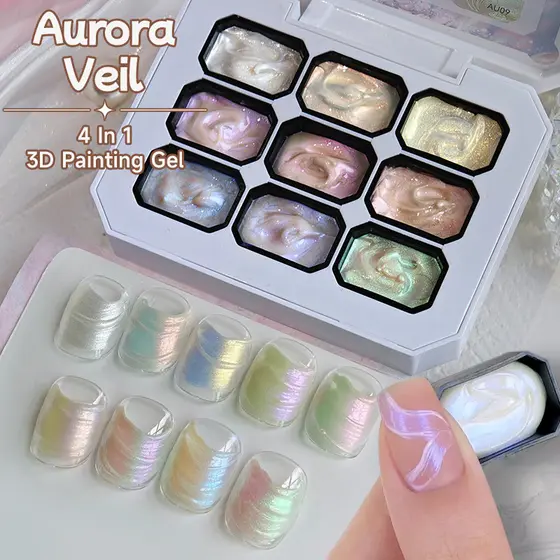 UR SUGAR 4 Em 1 9 Aurora Textura 3D Porta Gel Paleta Para Alívio Da Arte Do Prego Design Gradiente Carimbo UV/LED