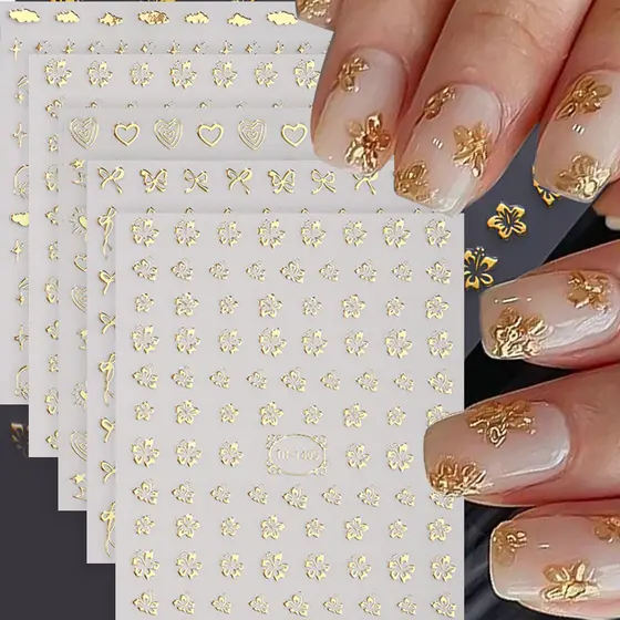 3D Flores De Ouro Folha Etiqueta Da Arte Do Prego Simples Florais Pétalas Auto Adesivo Sliders Manicure Decoração Gel De
