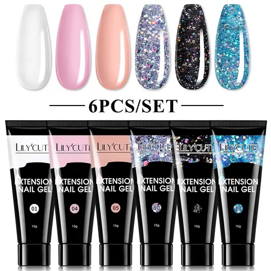 LILYCUTE Conjunto De Gel Poli Para Extensão De Unhas Nude Rosa Branco Transparente Glitter Rápido UV LED Kit De Esmalte