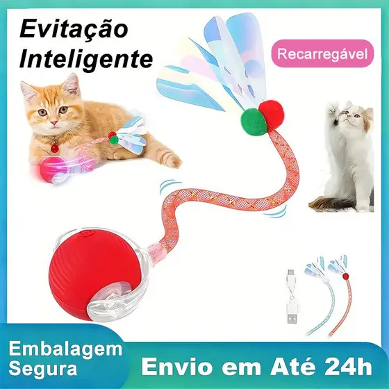 Bola De Rolamento Automática Para Gatos Brinquedo Inteligente Cauda Falsa Recarregável Elétrico