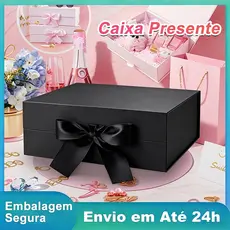 Caixa Rígida Cartonada Dobrável com Fecho Magnético e Fita de Cetim para Presente - Três Tamanhos