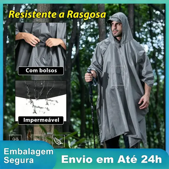 Poncho Capa de Chuva Impermeável com Capuz 3 em 1 Abrigo e Barraca para Camping Ciclismo Trilhas Montanhismo
