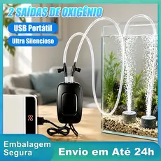 Bomba De Ar Para Aquário USB Recarregável Portátil Silenciosa Oxigenador Eficiente 2 Saídas