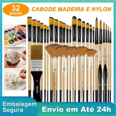 Kit 32 Pincéis De Pintura Profissional Nylon Versátil Óleo Acrílica Aquarela Guache Artesanato