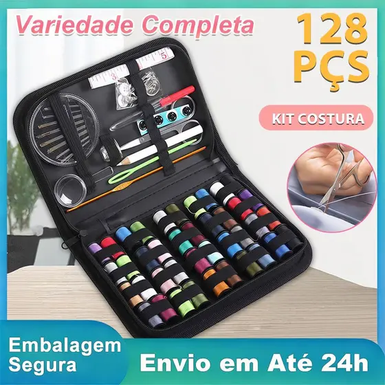 Kit Costura 128 PCS Portátil com Agulhas Acessórios para Reparos de Roupas Casa Viagem Emergência