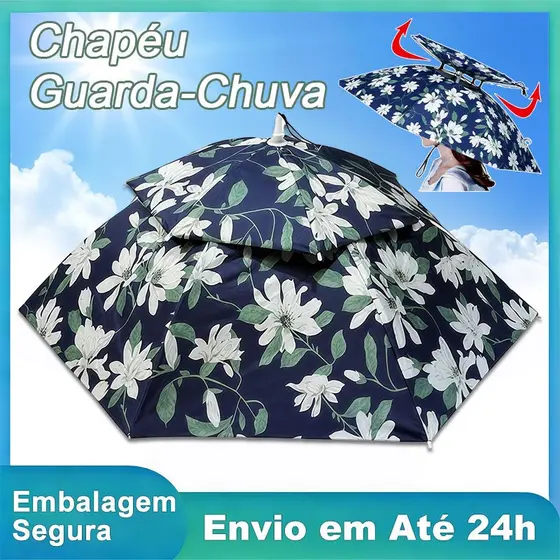Chapéu guarda-chuva mãos-livres de 77 cm - proteção ultravioleta, à prova d'água, Ideal para pesca, praias e Camping