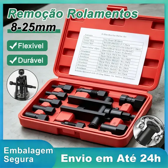 Extrator Rolamento Interno 10 Pecas Kit Motocicleta 8-25mm Universal Profissional