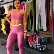 Conjunto Fitness Feminino Canelado Poliamida Sem Transparência Academia Legging Cintura Alta Top