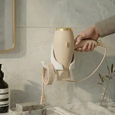 Suporte Secador de Cabelo de Parede com Porta Cabos e Fácil Fixação Dupla Face ou Parafuso