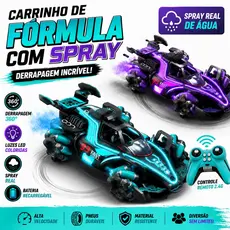 Carro F1 de Controle Remoto e Gestos com Spray, Luz LED e Drift - Brinquedo Infantil Recarregável