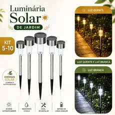 Kit 5/10 Luminárias Solares Balizador de Jardim Luz Quente Fria e RGB