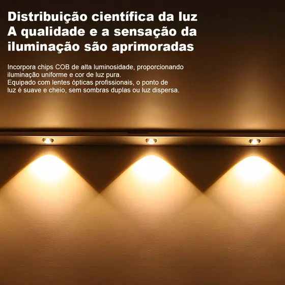 Luz de LED com Sensor para Armário 60cm Ultra Fina 3 Cores Recarregável