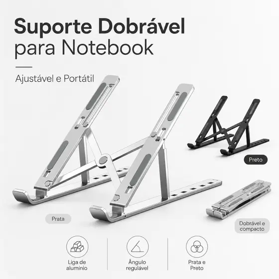 Suporte Metálico Ergonômico para Notebook Tablet e MacBook Dobrável