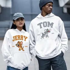 Kit Moletom Canguru tom e jerry namorados Feminino Masculino Flanelado Confortável Algodão Unissex