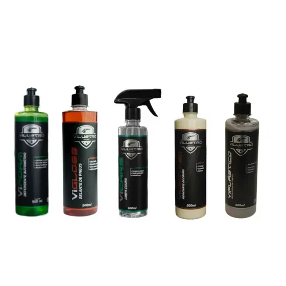 Kit Limpeza Premium Automotiva 5 Itens Vilustro 500ml Cada