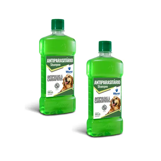 Kit com 2 Shampoo Antiparasitario Para Caes 500mL World Veterinaria