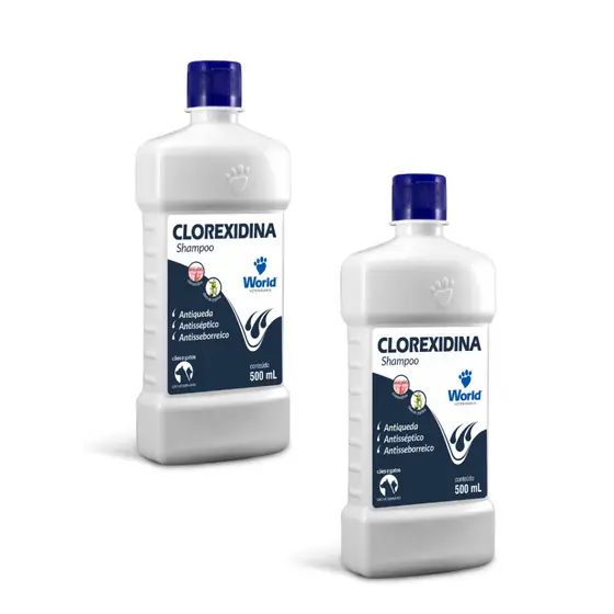 Kit com 2 Shampoo de Clorexidina Caes e Gatos Word Veterinaria 500ml