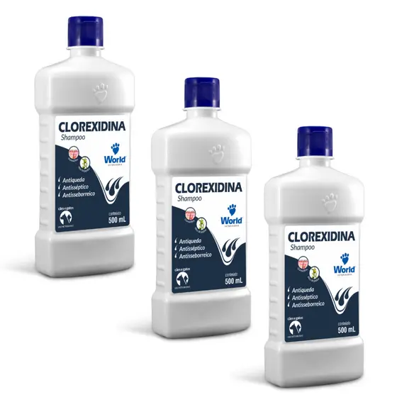 Kit com 3 Shampoo de Clorexidina Caes e Gatos Word Veterinaria 500ml