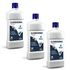 Kit com 3 Shampoo de Clorexidina Caes e Gatos Word Veterinaria 500ml