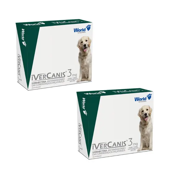 Kit 2 Ivercanis World Veterinaria Antipulgas Carrapatos Sarna 4 Comprimidos Caes 3mg