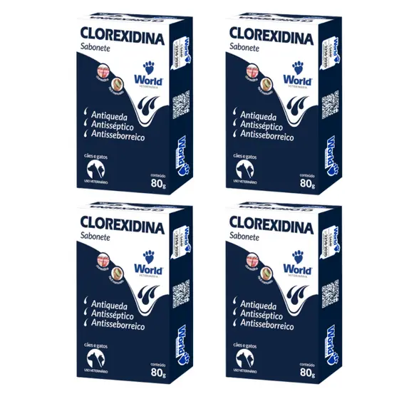 Kit com 4 Sabonetes Caes e Gatos World 80G Clorexidina Dugs
