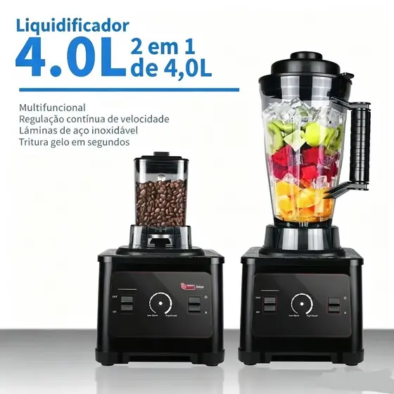 Liquidificador Industrial 1800W 4L Profissional Alta Potência Copo Inox Triturador de Alimentos Dupla voltagem 110V/220V