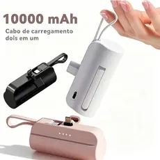 Mini Carregador Portátil Power Bank 10000mAh Com 02 Saídas Tipo-C / Lightning
