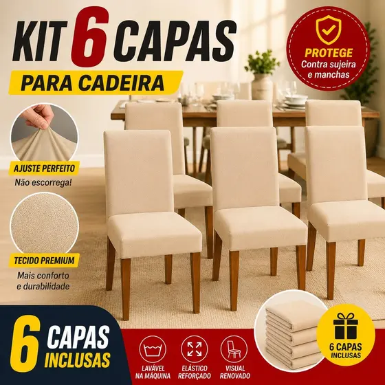 Capas De Cadeira Jantar em Malha Com Elástico 6 lugares