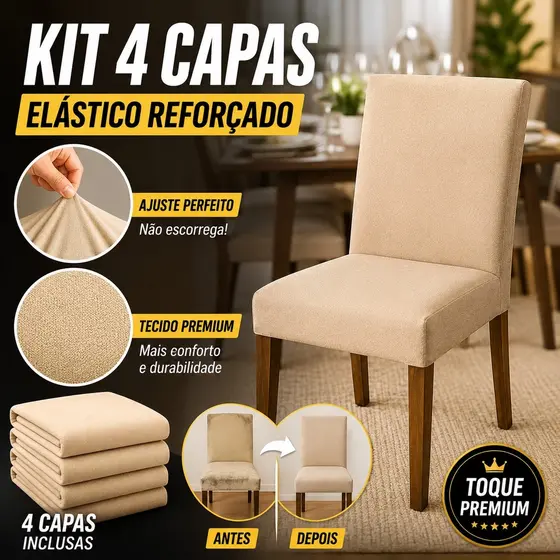Capas De Cadeira Jantar em Malha Com Elástico 4 lugares