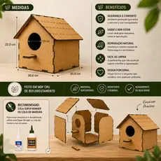 Casinha Ninho Calopsita MDF Cru 2,5mm com Poleiro Passaros