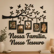 Porta Retrato Árvore da Família em MDF para 5 Fotos Decoração de Parede Nossa Família Nosso Tesouro
