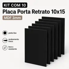 Kit Atacado Placa Porta Retrato 10x15 MDF 3mm Preto Liso com 10 20 ou 50 Unidades para Artesãos