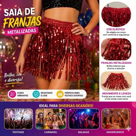 Saia De Fitilho Metalizado Carnaval Carnaval Halloween Fantasia Cosplay Festa