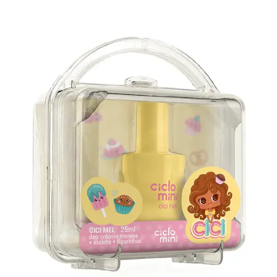Estojo Maleta Perfume Infantil Cici Mel Ciclo Mini Deo Colônia Presente 25ml + Cartela de Figurinhas