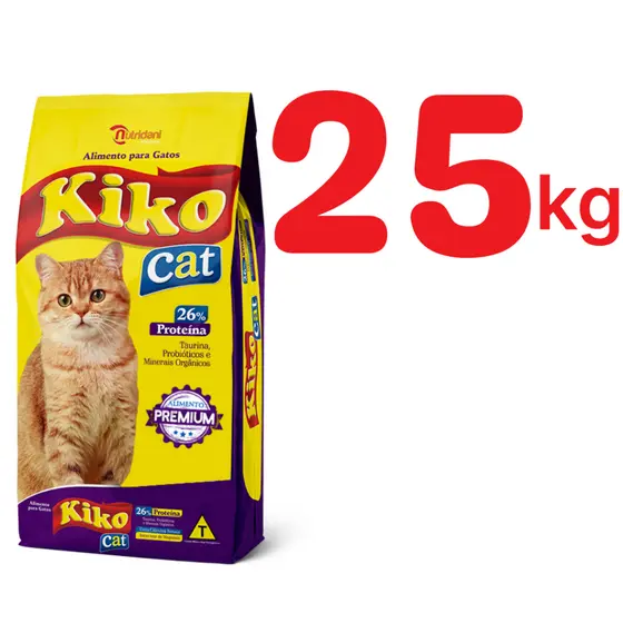 Ração Kiko Cat 25Kg para Gatos Adultos 26% Proteína com Taurina e Probióticos