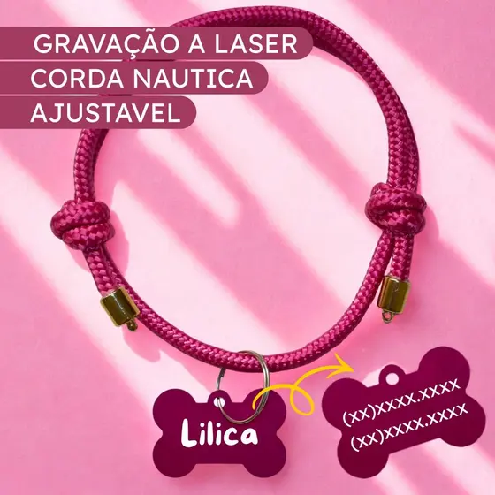 Coleira para Cachorro com Plaquinha De Identificação Personalizada. Coleira de Identificação para Cachorro.